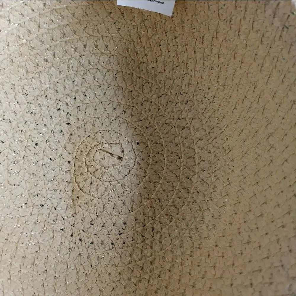 Floppy Wide Brim Summer Sun Beach Hat Natural Color Blue Ribbon Paper
